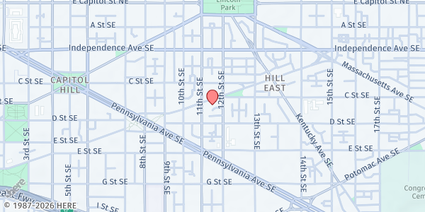 Map showing Pillar Church of Washington DC at 1111 South Carolina Avenue Southeast, Southeast Washington, DC