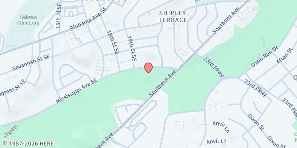 Map showing The ARC Food and Farm Fridays Distribution Site at 1901 Mississippi Avenue Southeast, Southeast Washington, DC