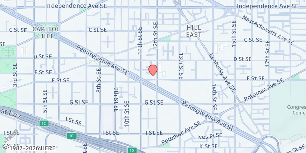 Map showing The Holy Temple Church at 439 12th Street Southeast, Southeast Washington, DC