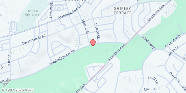 Map showing THEARC Farm at 1801 Mississippi Avenue Southeast, Southeast Washington, DC