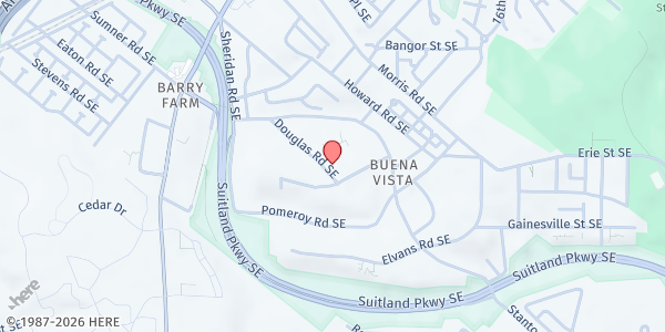 Map showing Washington View Apartments at 2629 Douglass Road Southeast, Southeast Washington, DC