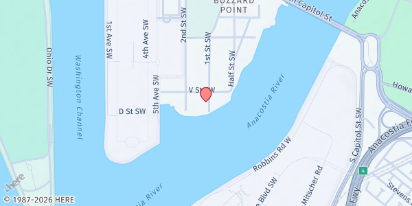Map showing DC Central Kitchen at 2121 First Street Southwest, Southwest Washington, DC