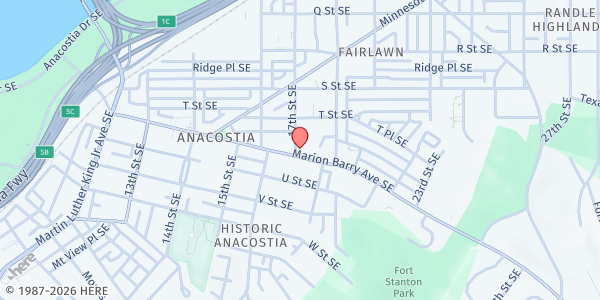 Map showing Bread for the City - Southeast Center at 1700 Marion Barry Ave. SE, Washington, DC