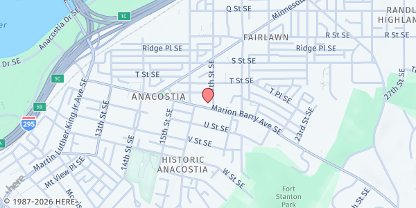 Map showing Bread for the City Southeast at 1700 Marion Barry Ave. SE, Washington, DC