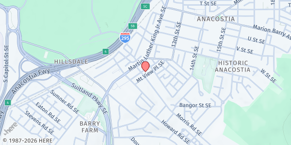 Map showing Children of Mine Youth Center at 2263 Mount View Pl SE, Washington, DC