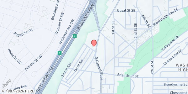 Map showing Covenant Baptist UCC - JSM Family Foundation Food Pantry at 3845 S. Capitol St. SW, Washington, DC