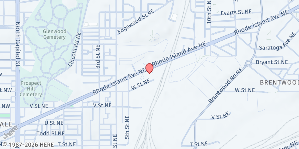 Map showing Crowder Owens Calvary Food Bank at 605 Rhode Island Ave NE, Washington, DC