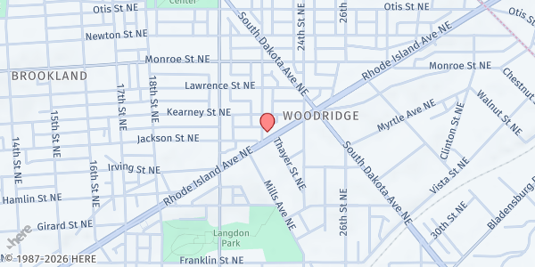 Map showing Damien Ministries Inc - Northeast Washington at 2200 Rhode Island Avenue Northeast, Washington, DC