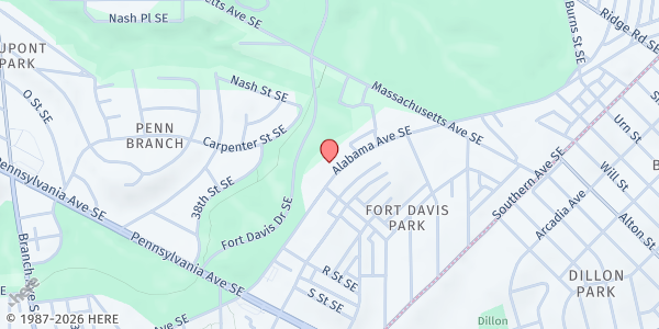 Map showing Dupont Park Seventh Day Adventist Church at 3942 Alabama Ave SE, Washington, DC