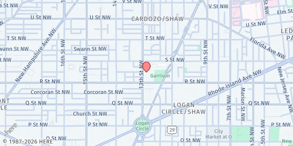 Map showing Edward C Mazique Child Care Center - 13th Street at 1719 13th St NW, Washington, DC
