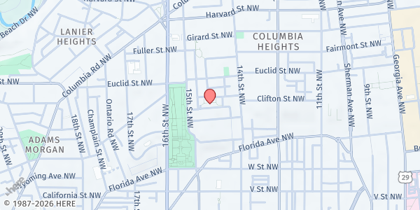 Map showing Faircliff Plaza West Community Center at 1428 Clifton Street NW, Washington, DC