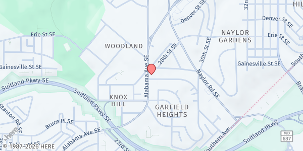 Map showing Faith Tabernacle of Prayer for all People at 2465 Alabama Ave SE, Washington, DC