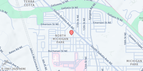 Map showing Faith United Church of Christ at 4900 10th St NE, Washington, DC