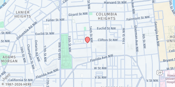 Map showing Feed the Fridge - Rita Bright Family and Youth Center at 2500 14th Street Northwest, Washington, DC