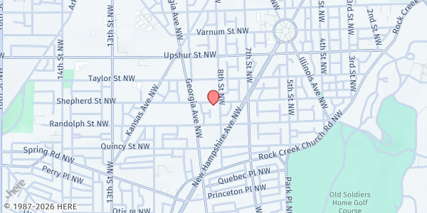 Map showing First SDA Church at 810 Shepherd ST NW, Washington, DC
