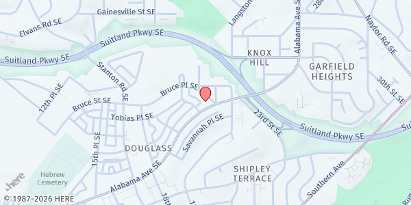 Map showing Frederick Douglass Community Center at 2000 Alabama Ave SE, Washington, DC