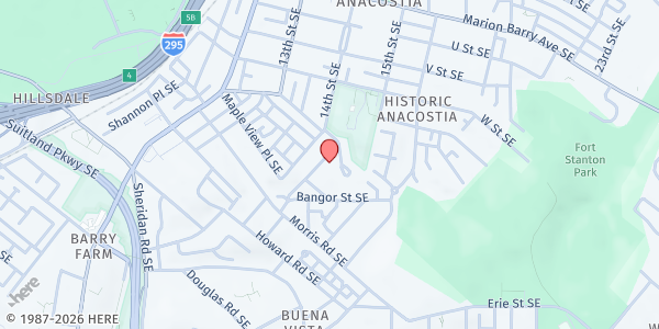 Map showing Frederick Douglass Community Center - Adult & Senior Resources at 1427 Cedar St. SE, Washington, DC