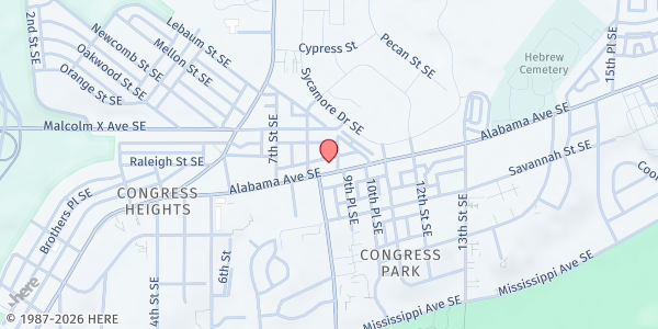 Map showing Greater Fellowship Full Gospel Baptist Church at 814 Alabama Ave SE, Washington, DC