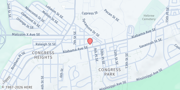 Map showing Greater Fellowship Missionary Baptist Church at 814 Alabama Ave SE, Washington, DC