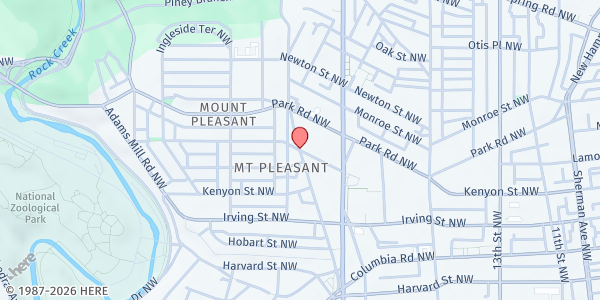 Map showing Lamont Plaza at Mt. Pleasant Street NW and Lamont Street NW, Washington, DC