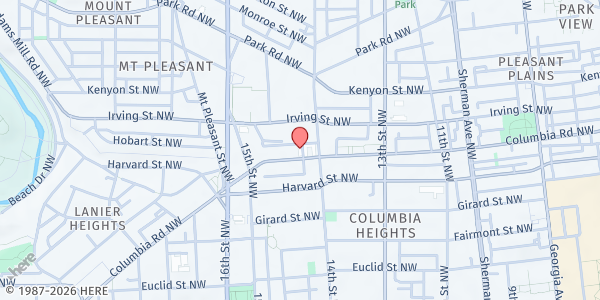 Map showing Latin American Youth Center at 1419 Columbia Rd NW, Washington, DC