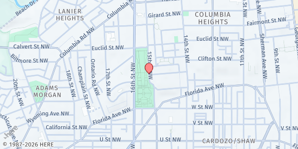 Map showing Meridian Hill Park - Chapin Street Entrance at 1498 Chapin Street Northwest, Washington, DC