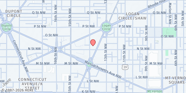 Map showing N Street Village - Main Location at 1333 N Street Northwest, Washington, DC