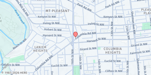 Map showing National Baptist Memorial Church at 1501 Columbia Rd NW, Washington, DC