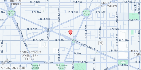 Map showing National City Christian Church at 5 Thomas Circle NW, Washington, DC