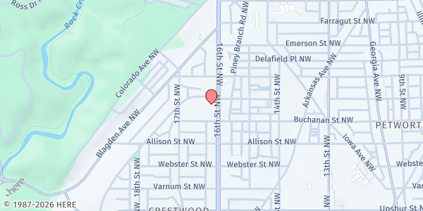 Map showing Nineteenth Street Baptist Church at 4606 16th St NW, Washington, DC
