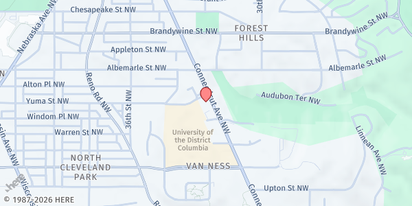 Map showing NW Community Food Pantry at 4340 Connecticut AVE NW, Washington, DC