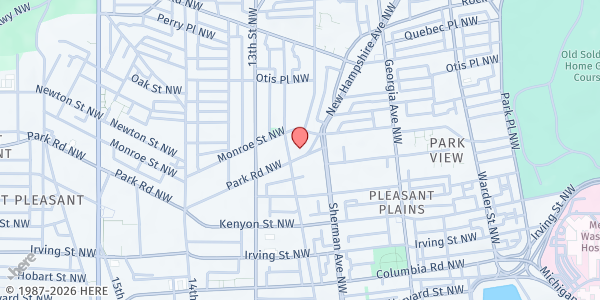 Map showing Park Road Community Church at 1019 Park Road NW, Washington, DC