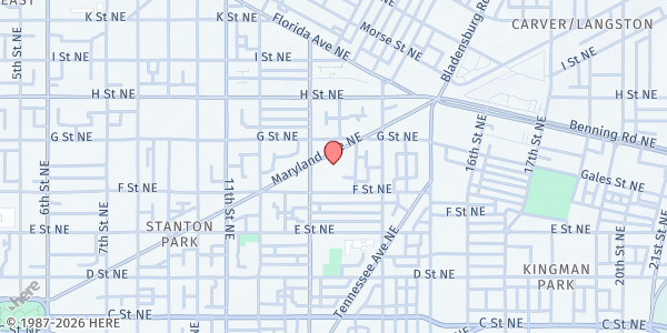 Map showing Purity Baptist Church at 1325 Maryland Ave NE, Washington, DC