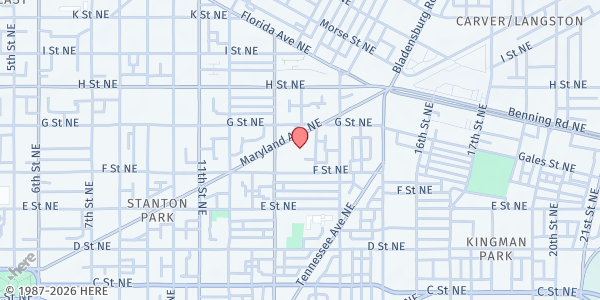 Map showing Purity Baptist Church at 1325 Maryland Avenue Northeast, Washington, DC