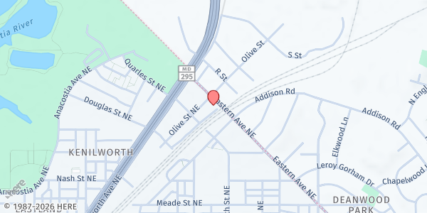 Map showing RCCG New Wine Assembly at 1625 Olive Street NE, Washington, DC