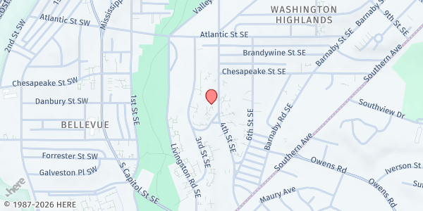 Map showing Southern Hills Community Center at 4335 4th St SE, Washington, DC