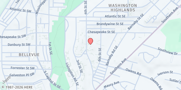 Map showing Southern Hills Community Center at 4212 4th St. SE, Washington, DC