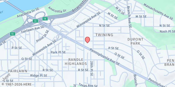 Map showing St. Francis Xavier Catholic Church at 2800 Pennsylvania Ave. SE, Washington, DC