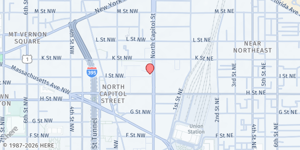 Map showing The Father McKenna Center Food Pantry at 900 North Capitol Street Northwest, Washington, DC