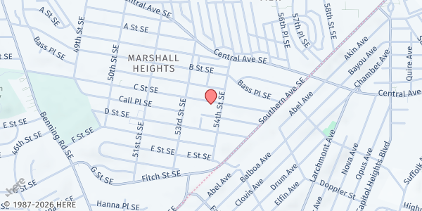 Map showing Urban Outreach Distribution Center at 5343 C St SE, Suite 204, Washington, DC