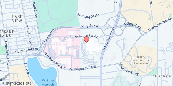 Map showing VA Medical Center at 50 Irving St NW, Washington, DC