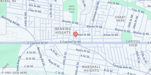 Map showing Ward 7 Food Center of Peace Lutheran Church at #15 49th Place NE, Washington, DC