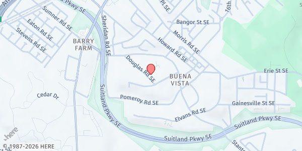 Map showing Washington View Apartments at 2629 Douglass Rd SE, Washington, DC