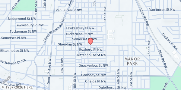 Map showing Whittier Farmstand at Corner of 5th St NW and Sheridan St NW, Washington, DC