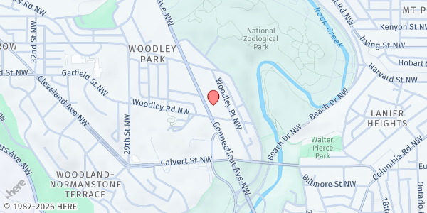 Map showing Woodley House Food Pantry at 2711 Connecticut Avenue Northwest, Washington, DC