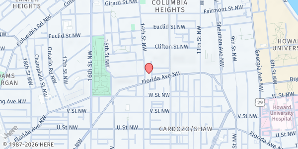 Map showing YWCA National Capital Area Food Pantry at 2303 14th Street Northwest, Washington, DC
