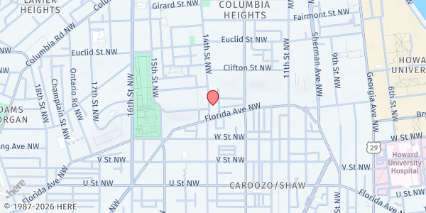 Map showing YWCA National Capital Area Food Pantry at 2303 14th Street NW, Washington, DC