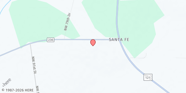 Map showing Santa Fe Baptist Church at 7505 NW County Road 236, Alachua, FL