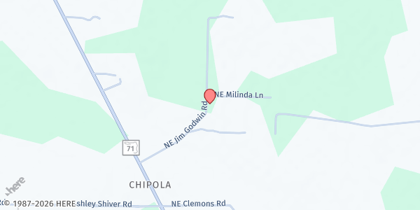 Map showing Chipola Community Church at 16555 NE Jim Godwin Rd., Altha, FL