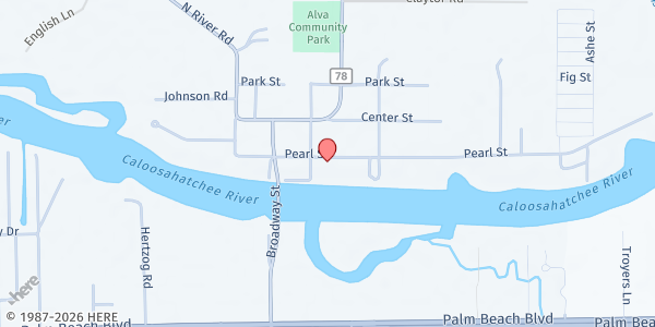 Map showing ALVA METHODIST CHURCH (Bethany House) at 21440 Pearl St., Alva, FL
